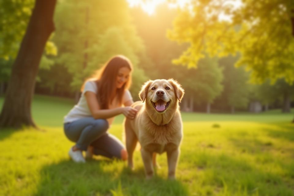 Chien heureux avec son maître dans un parc de Lyon